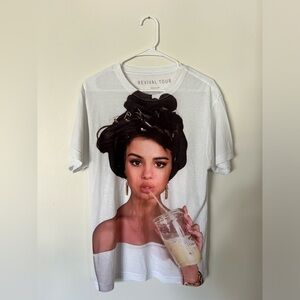 Selena Gomez Revival 2016 World Tour White T Shirt Merch Big Face All Over Print